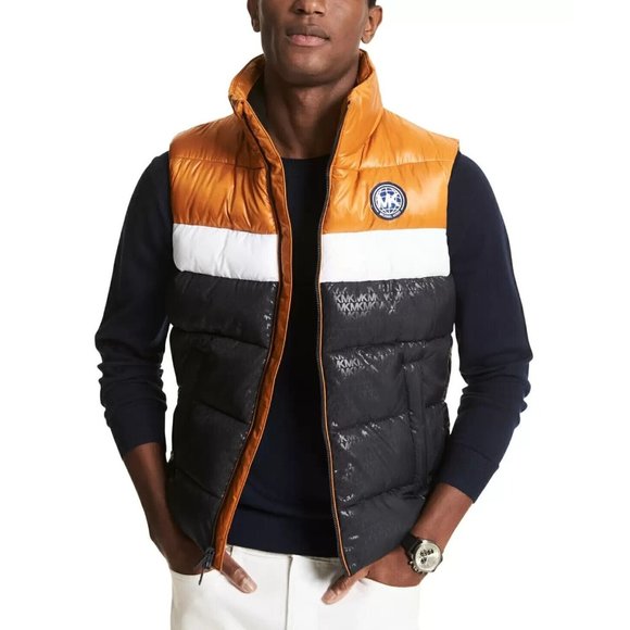 Michael Kors Men Colorblocked Logo-Print Puffer Vest Brown Size XXL MSRP $248